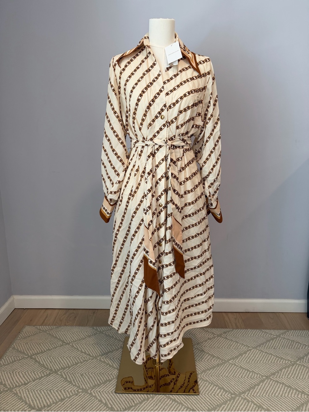 Zimmermann Tuck Midi Shirt Dress Cream Chain NWT Size 0 / US 4